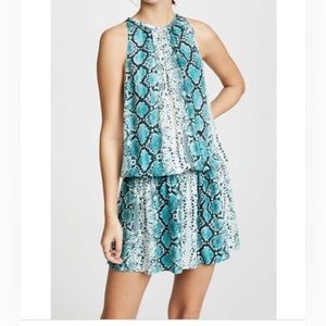 Ramy Brook Teal Snake Smocked Waist Dress